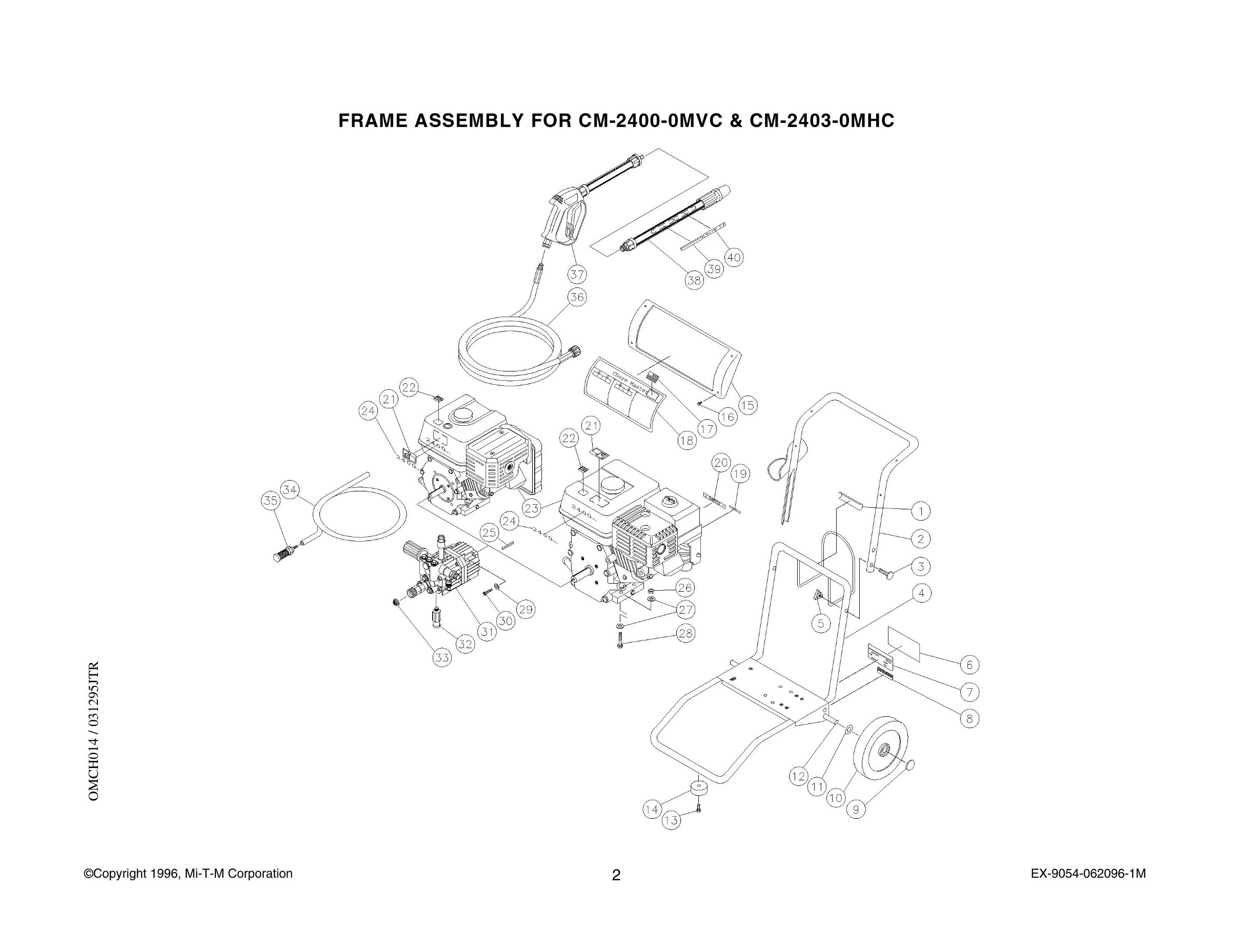 MI-T-M CM2400-0MVC & CM2403-0MHC pressure washer replacement parts, pumps, repair kits, breakdowns & manuals.